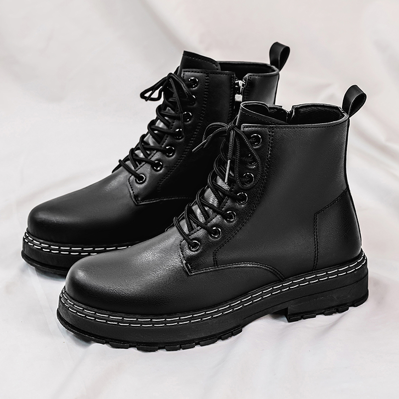 Men'S Shoes For Work - Men's 4-Season Black Patent Leather Motorcycle