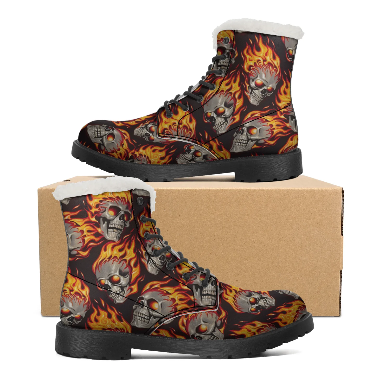 Fire Skull Patterns Snow Boots - Men Shoes Eu To Us avaliação e preço